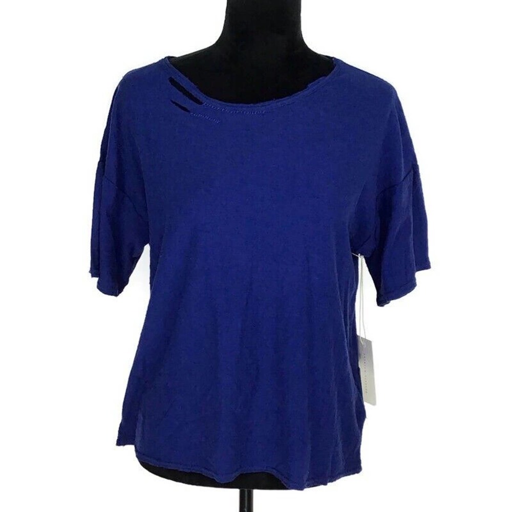 Citizens of Humanity NEW Size Medium Esmay Blue Distressed Crew Neck Shirt NWT